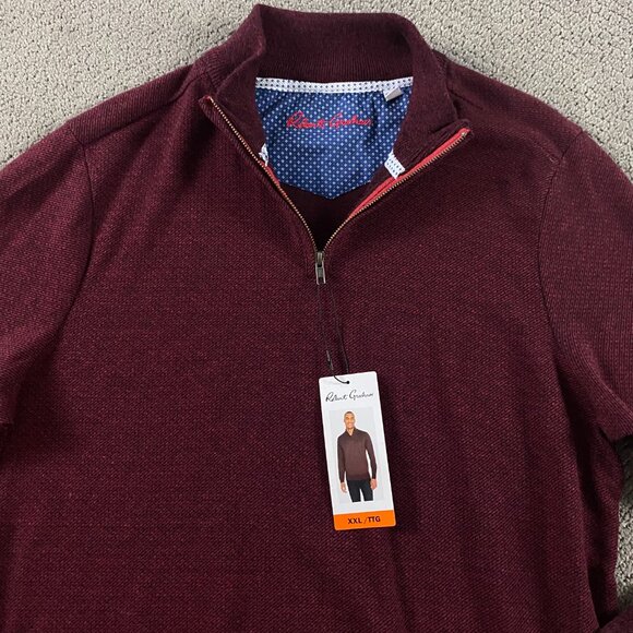 NWT Robert Graham 1/4 Zip Sweater Men's XXL Red Cotton Pullover 2XL - Picture 2 of 9